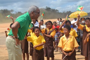 President Granger shares a light moment with students during visit to Iwokrama