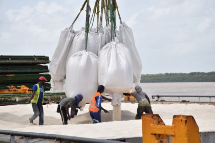 White rice being loaded onto the vessel’s hatch, for shipment to Cuba