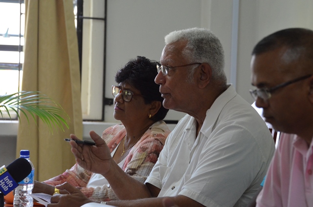Minister of Agriculture Noel Holder, makes a point during the recent meeting held with councillors in Region Two