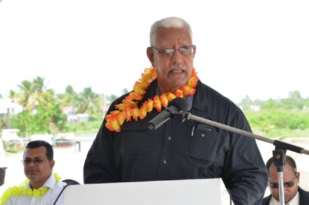 Minister of Agriculture Noel Holder addressing the gathering at the commissioning of the Lima pump station