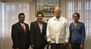 Minister Noel Holder with the Indian investors and Ms Natasha Beerjit-Deonarine (Monitoring and Evaluation Coordinator)
