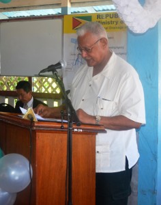 Agriculture Minister Noel Holder during his feature address at the handing over ceremony for the East Demerara Water Conservancy project
