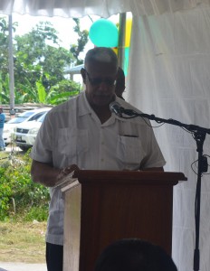 Agriculture Minister Noel Holder while delivering remarks  at the commissioning of the Access Roads Rehabilitation Project at Parika  