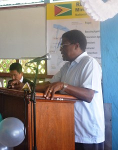 CEO (ag) for NDIA Mr. Freddy Flatts during the handing over ceremony for the East Demerara Water Conservancy Project.