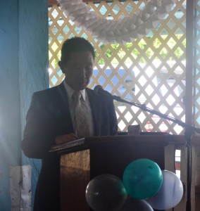 Japanese Ambassador H.E. Mitsuhiko Okada delivering remarks during thr handing over ceremony for the East Demerara Water Conservancy Project 