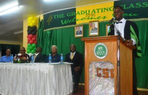 St. Kitts national and graduating student of GSA, Mr. Shevaun Johnson while delivering the vote of thanks at the graduation ceremoney.