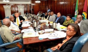 president-david-granger-fifth-from-right-and-members-of-his-cabinet-being-briefed-by-the-chief-executive-officer-of-the-guyana-sugar-corporation-guysuco-mr-errol-hanoman-at-cabinet-meeting-today